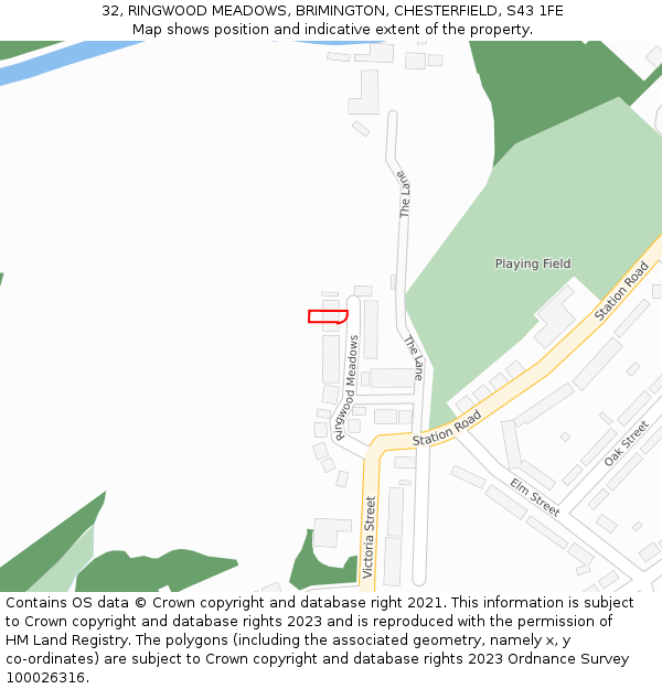32, RINGWOOD MEADOWS, BRIMINGTON, CHESTERFIELD, S43 1FE: Location map and indicative extent of plot