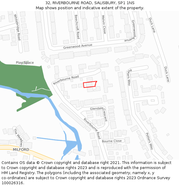 32, RIVERBOURNE ROAD, SALISBURY, SP1 1NS: Location map and indicative extent of plot