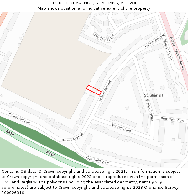 32, ROBERT AVENUE, ST ALBANS, AL1 2QP: Location map and indicative extent of plot