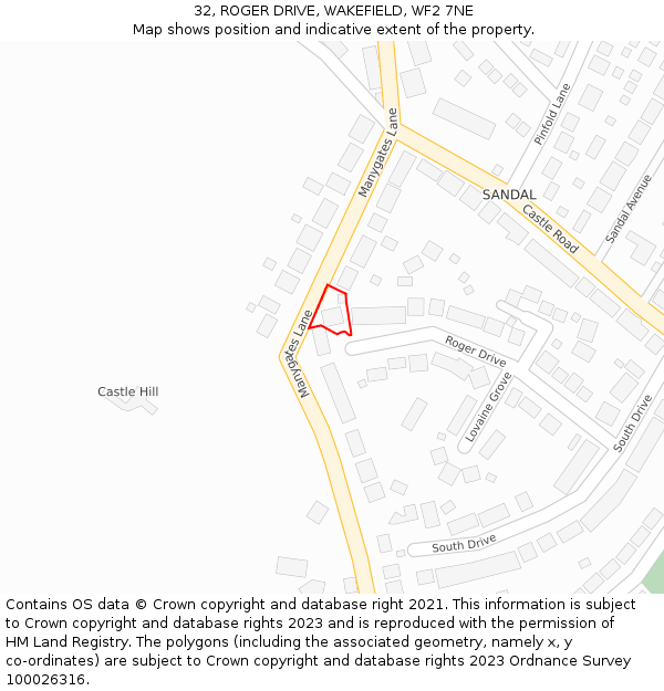 32, ROGER DRIVE, WAKEFIELD, WF2 7NE: Location map and indicative extent of plot