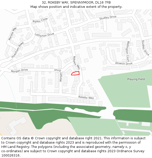 32, ROKEBY WAY, SPENNYMOOR, DL16 7FB: Location map and indicative extent of plot