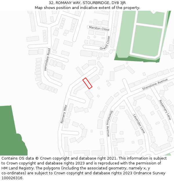 32, ROMANY WAY, STOURBRIDGE, DY8 3JR: Location map and indicative extent of plot