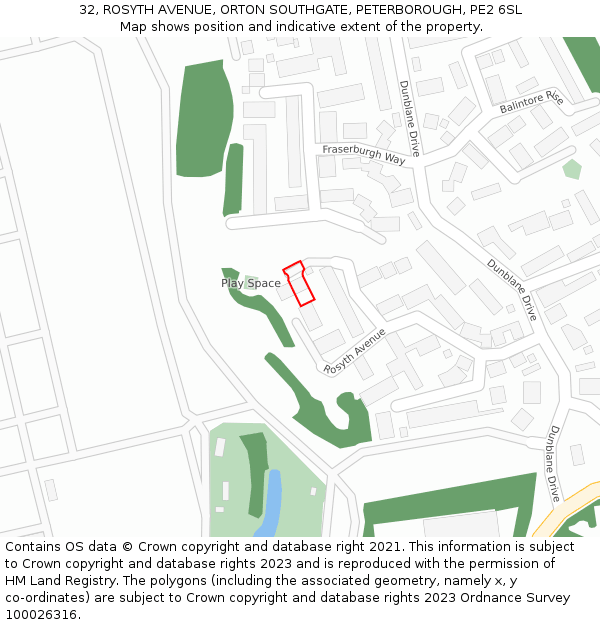 32, ROSYTH AVENUE, ORTON SOUTHGATE, PETERBOROUGH, PE2 6SL: Location map and indicative extent of plot
