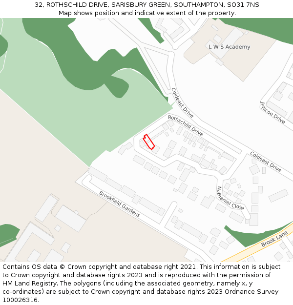 32, ROTHSCHILD DRIVE, SARISBURY GREEN, SOUTHAMPTON, SO31 7NS: Location map and indicative extent of plot