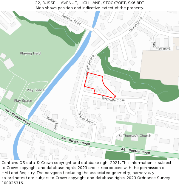 32, RUSSELL AVENUE, HIGH LANE, STOCKPORT, SK6 8DT: Location map and indicative extent of plot