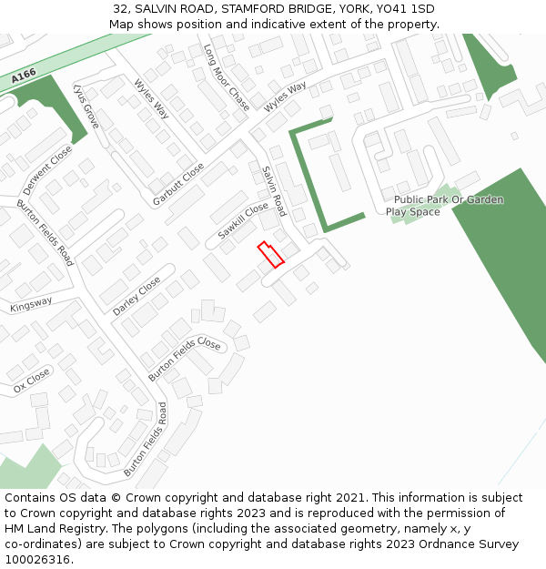 32, SALVIN ROAD, STAMFORD BRIDGE, YORK, YO41 1SD: Location map and indicative extent of plot