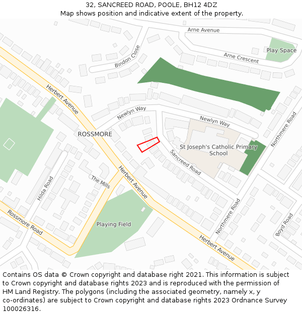 32, SANCREED ROAD, POOLE, BH12 4DZ: Location map and indicative extent of plot