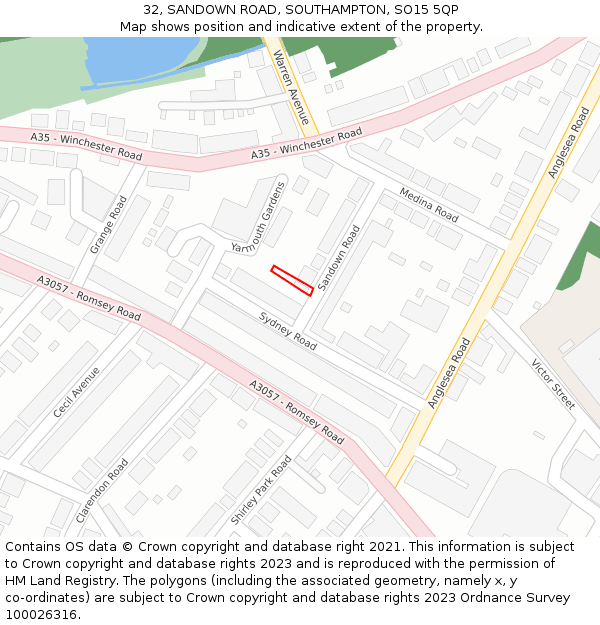 32, SANDOWN ROAD, SOUTHAMPTON, SO15 5QP: Location map and indicative extent of plot