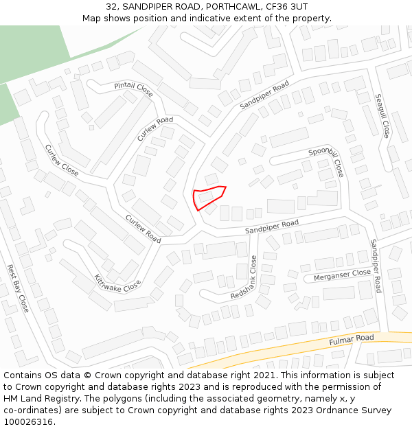 32, SANDPIPER ROAD, PORTHCAWL, CF36 3UT: Location map and indicative extent of plot