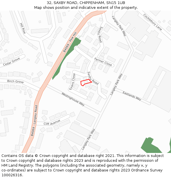 32, SAXBY ROAD, CHIPPENHAM, SN15 1UB: Location map and indicative extent of plot