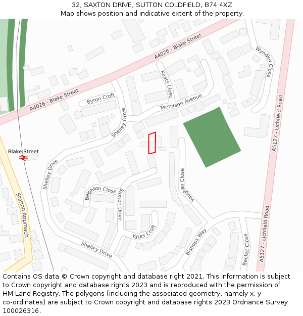 32, SAXTON DRIVE, SUTTON COLDFIELD, B74 4XZ: Location map and indicative extent of plot