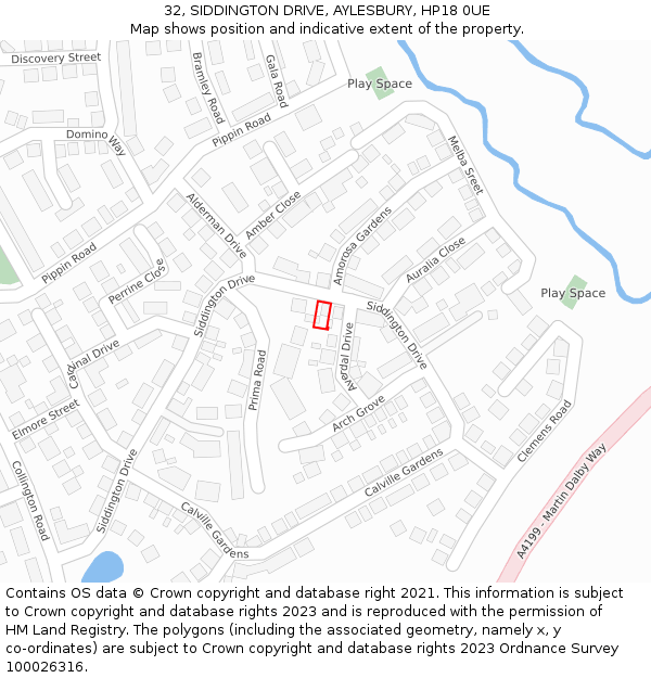 32, SIDDINGTON DRIVE, AYLESBURY, HP18 0UE: Location map and indicative extent of plot