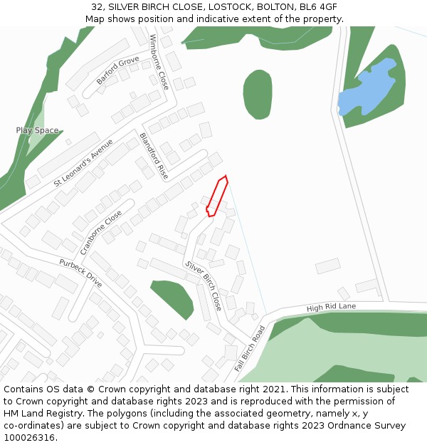 32, SILVER BIRCH CLOSE, LOSTOCK, BOLTON, BL6 4GF: Location map and indicative extent of plot