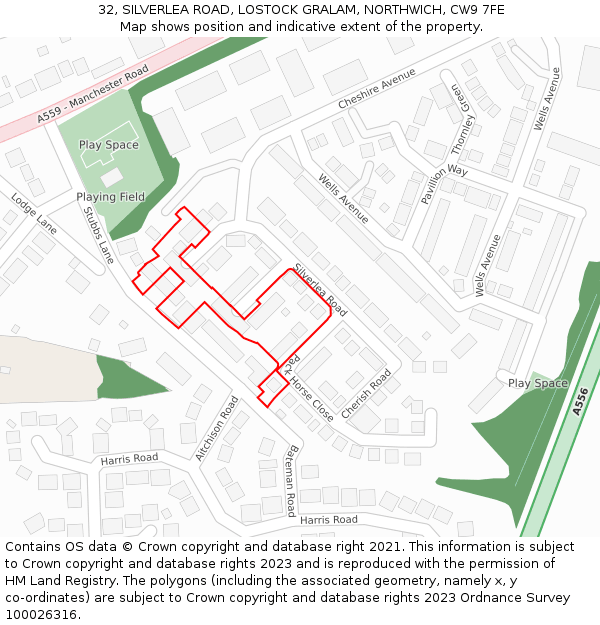 32, SILVERLEA ROAD, LOSTOCK GRALAM, NORTHWICH, CW9 7FE: Location map and indicative extent of plot