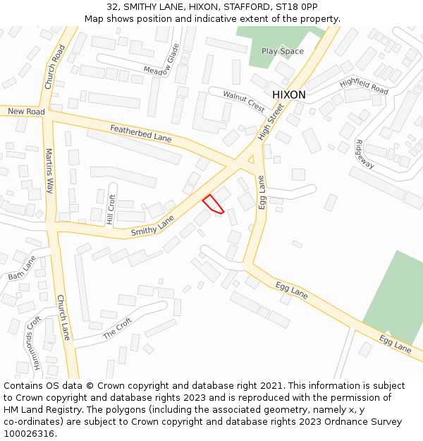 32, SMITHY LANE, HIXON, STAFFORD, ST18 0PP: Location map and indicative extent of plot