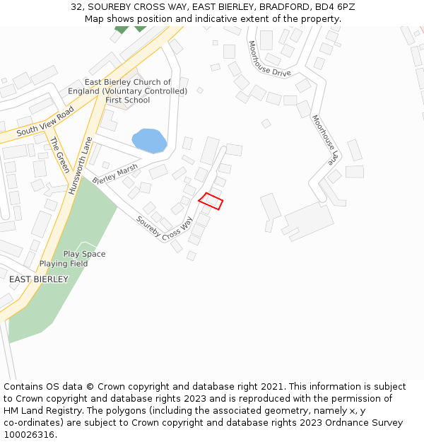 32, SOUREBY CROSS WAY, EAST BIERLEY, BRADFORD, BD4 6PZ: Location map and indicative extent of plot