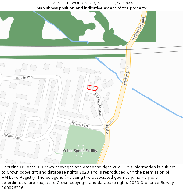 32, SOUTHWOLD SPUR, SLOUGH, SL3 8XX: Location map and indicative extent of plot