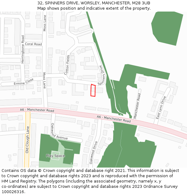 32, SPINNERS DRIVE, WORSLEY, MANCHESTER, M28 3UB: Location map and indicative extent of plot