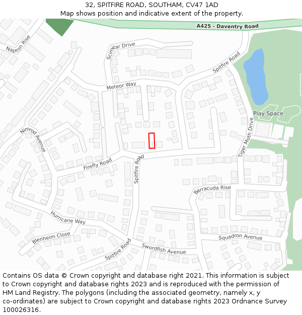32, SPITFIRE ROAD, SOUTHAM, CV47 1AD: Location map and indicative extent of plot