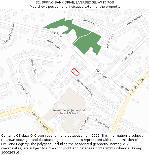 32, SPRING BANK DRIVE, LIVERSEDGE, WF15 7QS: Location map and indicative extent of plot