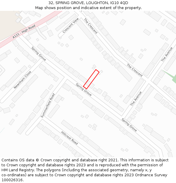 32, SPRING GROVE, LOUGHTON, IG10 4QD: Location map and indicative extent of plot