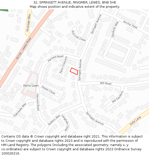 32, SPRINGETT AVENUE, RINGMER, LEWES, BN8 5HE: Location map and indicative extent of plot
