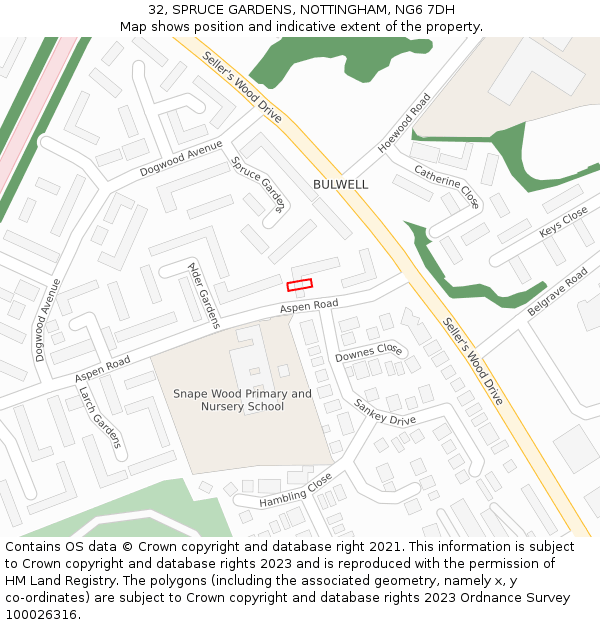32, SPRUCE GARDENS, NOTTINGHAM, NG6 7DH: Location map and indicative extent of plot