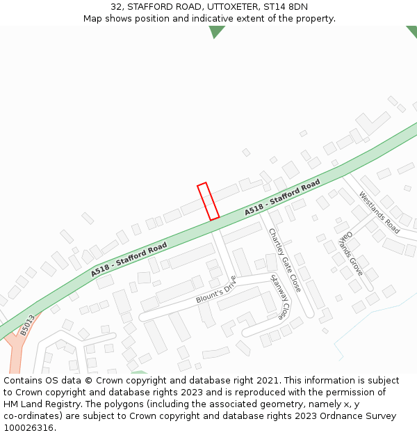 32, STAFFORD ROAD, UTTOXETER, ST14 8DN: Location map and indicative extent of plot