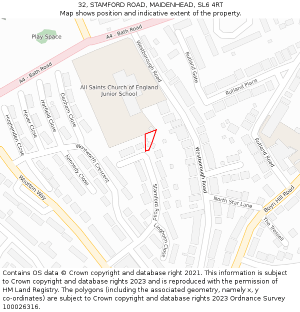 32, STAMFORD ROAD, MAIDENHEAD, SL6 4RT: Location map and indicative extent of plot