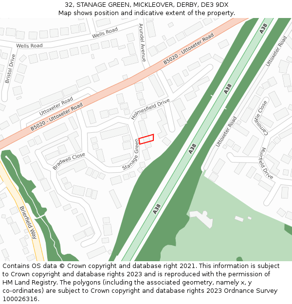 32, STANAGE GREEN, MICKLEOVER, DERBY, DE3 9DX: Location map and indicative extent of plot
