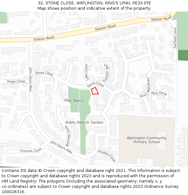 32, STONE CLOSE, WATLINGTON, KING'S LYNN, PE33 0TE: Location map and indicative extent of plot