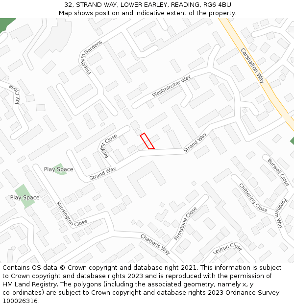 32, STRAND WAY, LOWER EARLEY, READING, RG6 4BU: Location map and indicative extent of plot