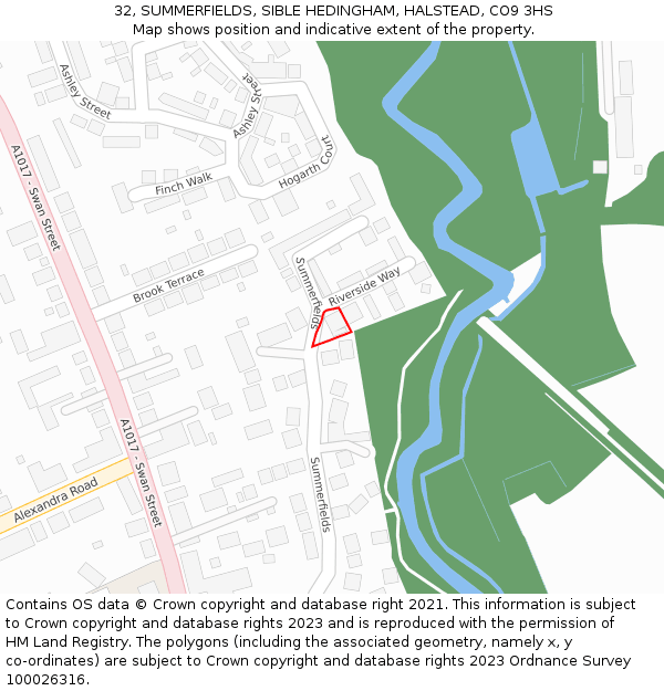 32, SUMMERFIELDS, SIBLE HEDINGHAM, HALSTEAD, CO9 3HS: Location map and indicative extent of plot