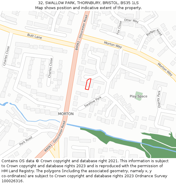 32, SWALLOW PARK, THORNBURY, BRISTOL, BS35 1LS: Location map and indicative extent of plot