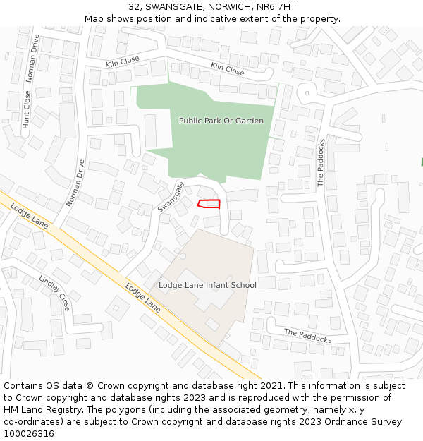 32, SWANSGATE, NORWICH, NR6 7HT: Location map and indicative extent of plot