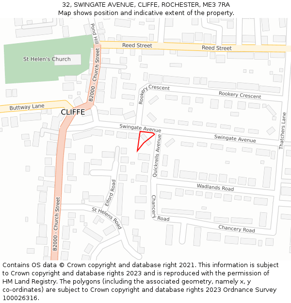 32, SWINGATE AVENUE, CLIFFE, ROCHESTER, ME3 7RA: Location map and indicative extent of plot