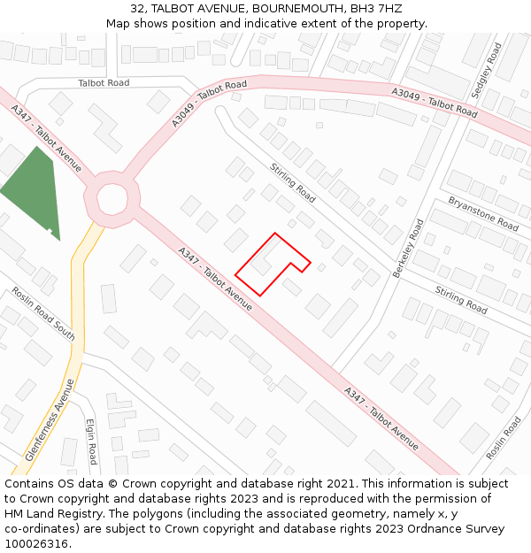 32, TALBOT AVENUE, BOURNEMOUTH, BH3 7HZ: Location map and indicative extent of plot