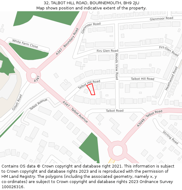 32, TALBOT HILL ROAD, BOURNEMOUTH, BH9 2JU: Location map and indicative extent of plot