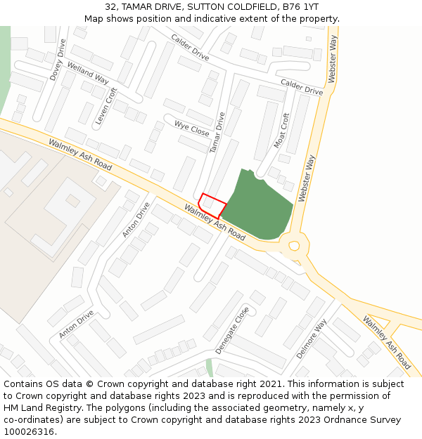 32, TAMAR DRIVE, SUTTON COLDFIELD, B76 1YT: Location map and indicative extent of plot