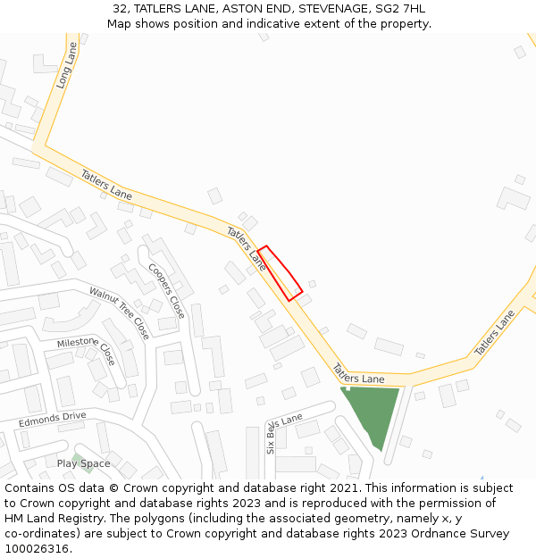 32, TATLERS LANE, ASTON END, STEVENAGE, SG2 7HL: Location map and indicative extent of plot
