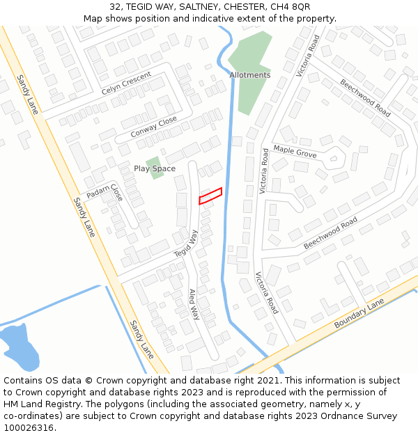 32, TEGID WAY, SALTNEY, CHESTER, CH4 8QR: Location map and indicative extent of plot