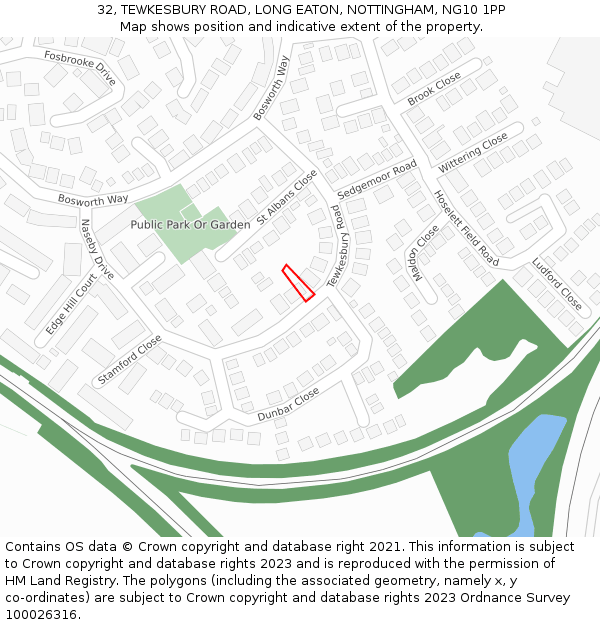 32, TEWKESBURY ROAD, LONG EATON, NOTTINGHAM, NG10 1PP: Location map and indicative extent of plot