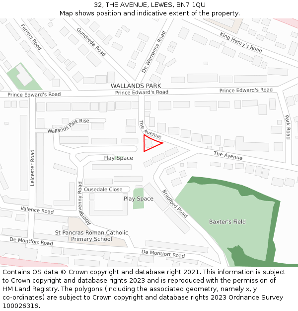 32, THE AVENUE, LEWES, BN7 1QU: Location map and indicative extent of plot