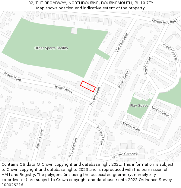 32, THE BROADWAY, NORTHBOURNE, BOURNEMOUTH, BH10 7EY: Location map and indicative extent of plot