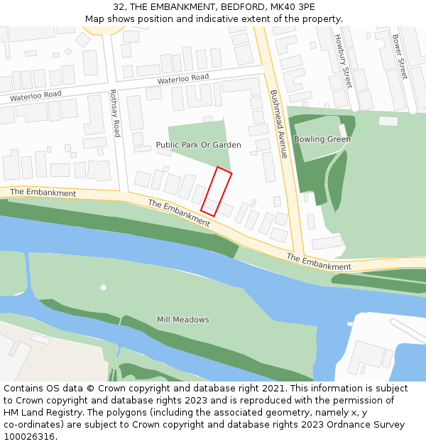 32, THE EMBANKMENT, BEDFORD, MK40 3PE: Location map and indicative extent of plot
