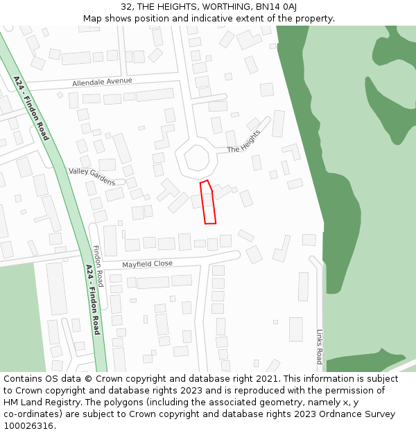 32, THE HEIGHTS, WORTHING, BN14 0AJ: Location map and indicative extent of plot
