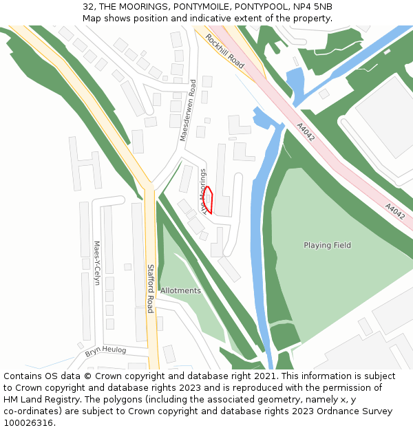 32, THE MOORINGS, PONTYMOILE, PONTYPOOL, NP4 5NB: Location map and indicative extent of plot