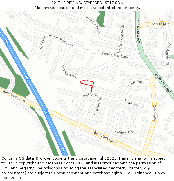 32, THE PIPPINS, STAFFORD, ST17 9DN: Location map and indicative extent of plot