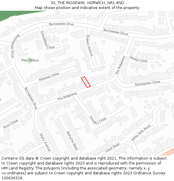 32, THE RIDGEWAY, NORWICH, NR1 4ND: Location map and indicative extent of plot