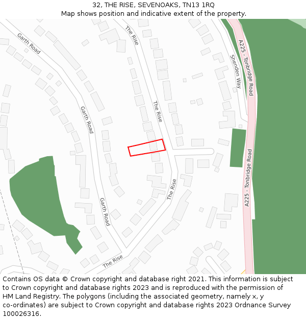 32, THE RISE, SEVENOAKS, TN13 1RQ: Location map and indicative extent of plot